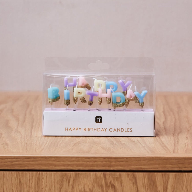 Talking Tables Happy Birthday Pastel Glitter Candles