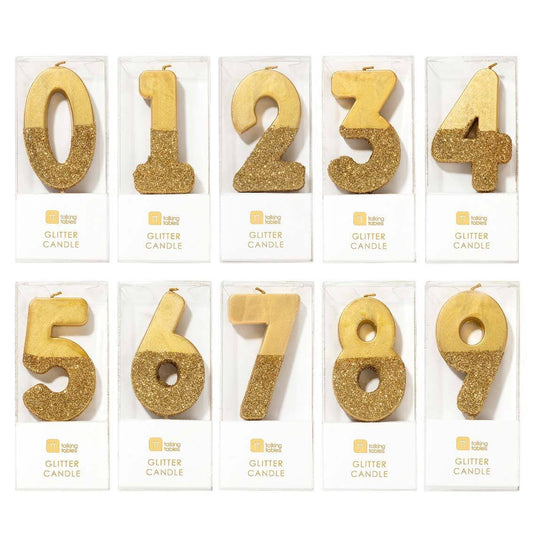 Talking Tables Gold Glitter Number Candles - Numbers 0-9
