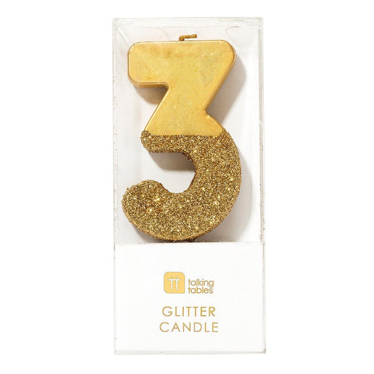 Talking Tables Gold Glitter Number Candles - Numbers 0-9